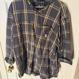 Carhartt Men's Casual Plaid Shirt - Gray and Yellow